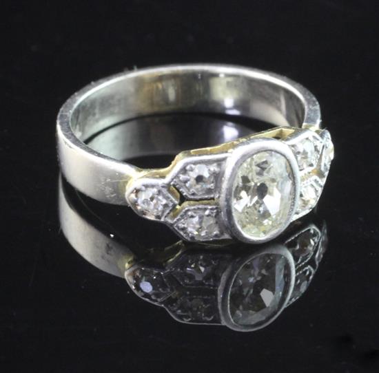 A 1960s 18ct white gold and diamond ring, size G.